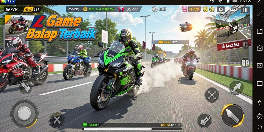 Tampilan gameplay <strong>567TV</strong> yang seru saat balapan motor.