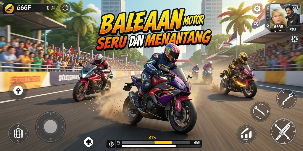 Tampilan gameplay balapan motor yang penuh aksi.