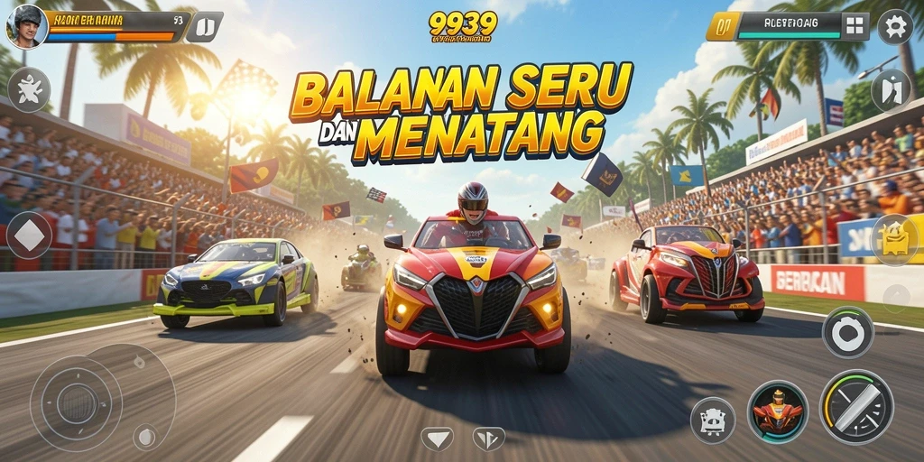 Screenshot gameplay 9939 menampilkan aksi balapan yang cepat dan mendebarkan.