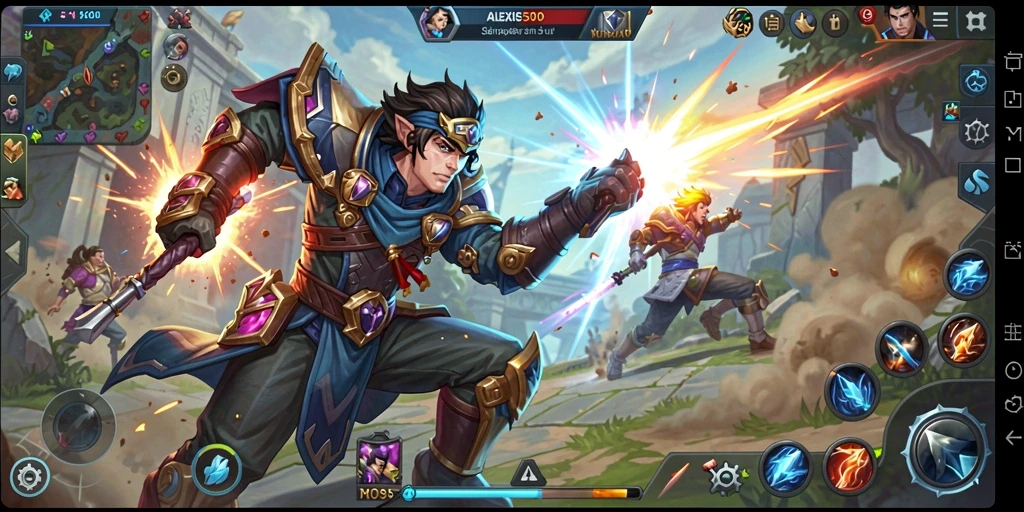 Tangkapan layar gameplay ALEXIS500 yang menegangkan dan dinamis.