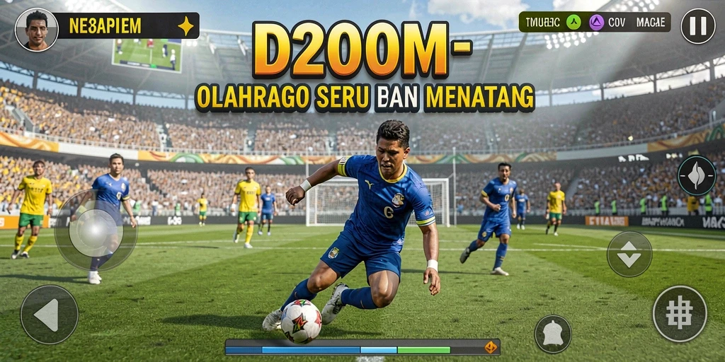 Screenshot D200M menampilkan aksi seru dalam permainan olahraga.