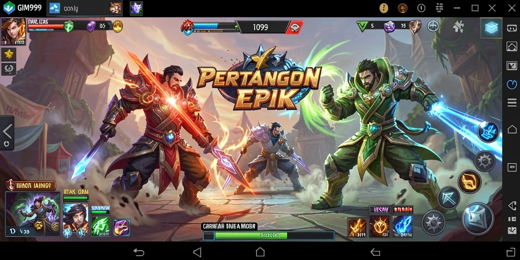 Tampilan gameplay seru di GIM999 dengan aksi MOBA yang mendebarkan.