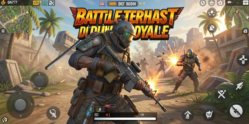 Tampilan seru gameplay GN777 dalam pertempuran Battle Royale.
