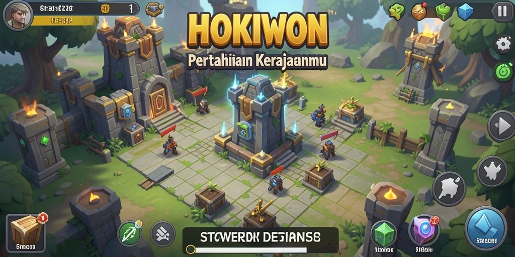 Tampilkan aksi menegangkan dalam gameplay Tower Defense HOKIWON.