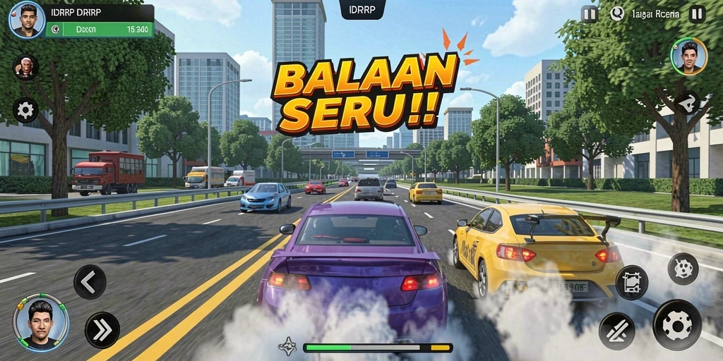 Tampilan gameplay seru di lintasan balap yang menantang.