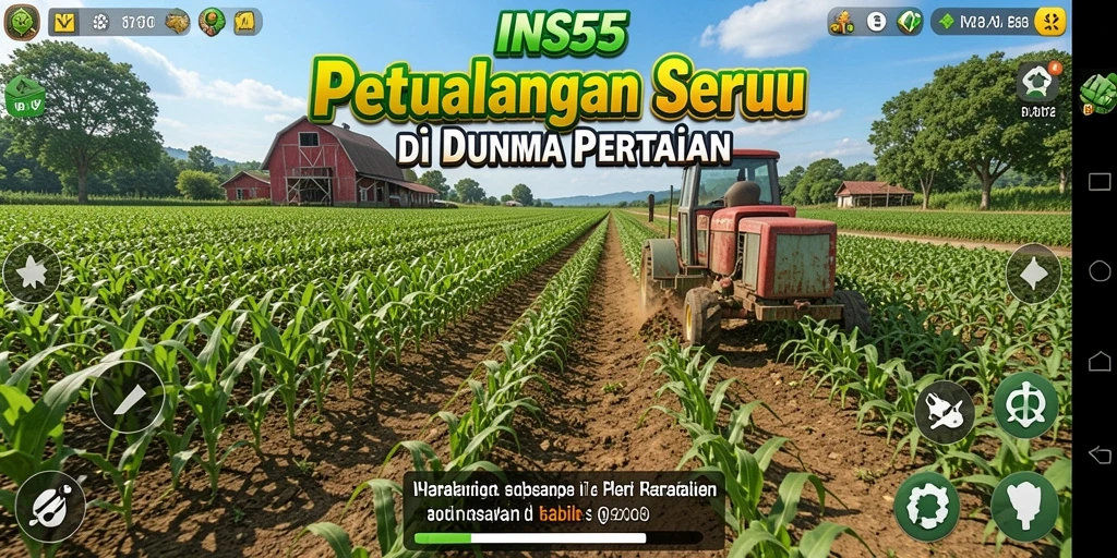 Tangkapan layar gameplay INS55 dengan aktivitas pertanian yang menyenangkan.