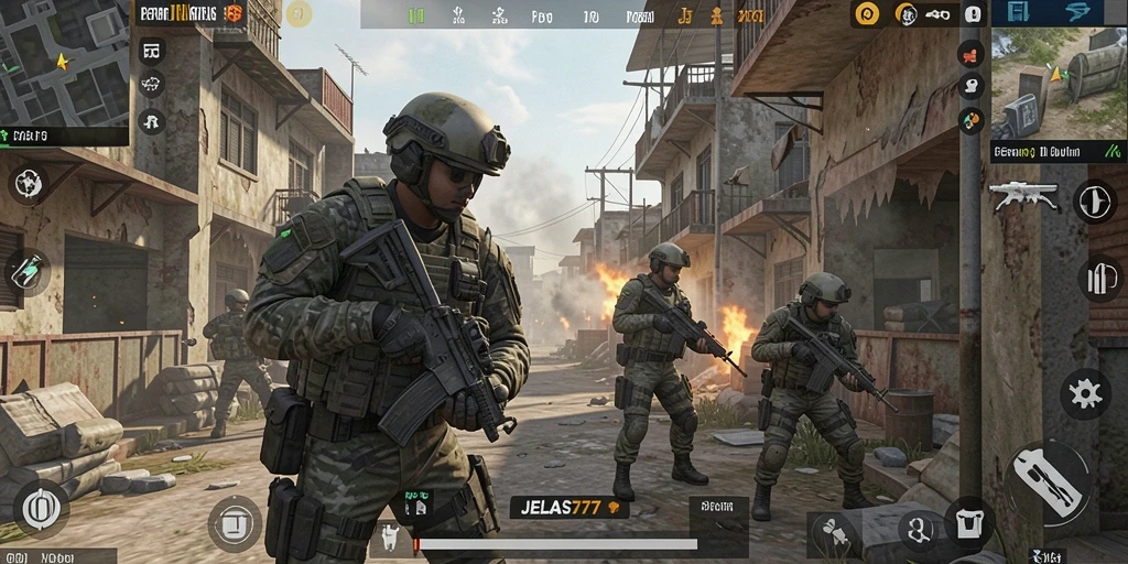 Screenshot utama JELAS777 menampilkan pertempuran seru dalam dunia FPS.
