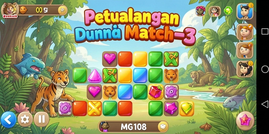 Tangkapan layar gameplay MG108 yang penuh warna dan seru.