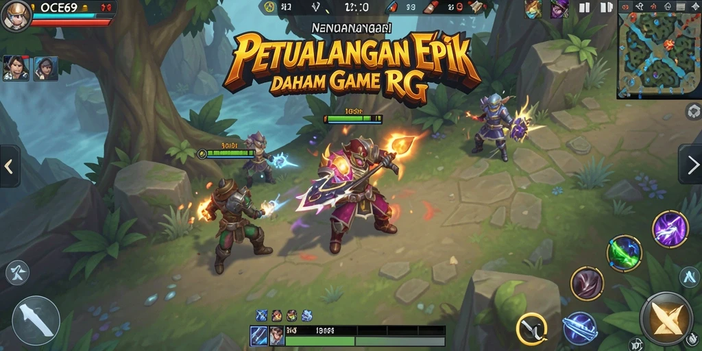Gameplay OCE69 menampilkan pertarungan seru dengan monster dalam dunia RPG.