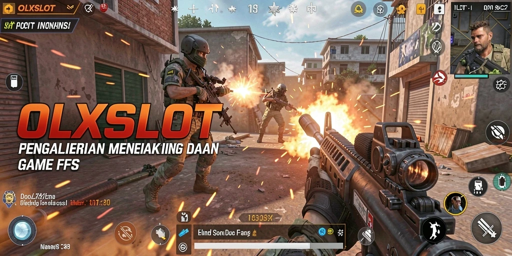 Tangkapan layar utama game OLXSLOT menampilkan aksi menarikan di medan perang FPS.