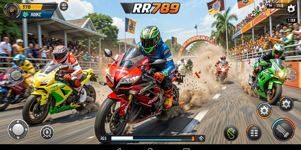 Tampilan dari gameplay balap motor yang mendebarkan di RR789.
