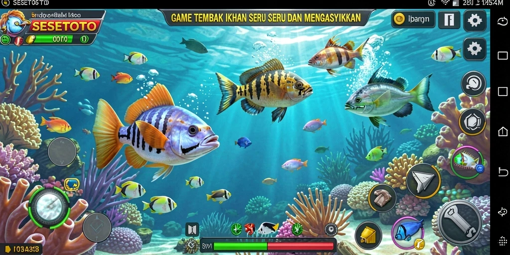 Tampilan gameplay SESETOTO yang menarik dengan aksi menembak ikan.