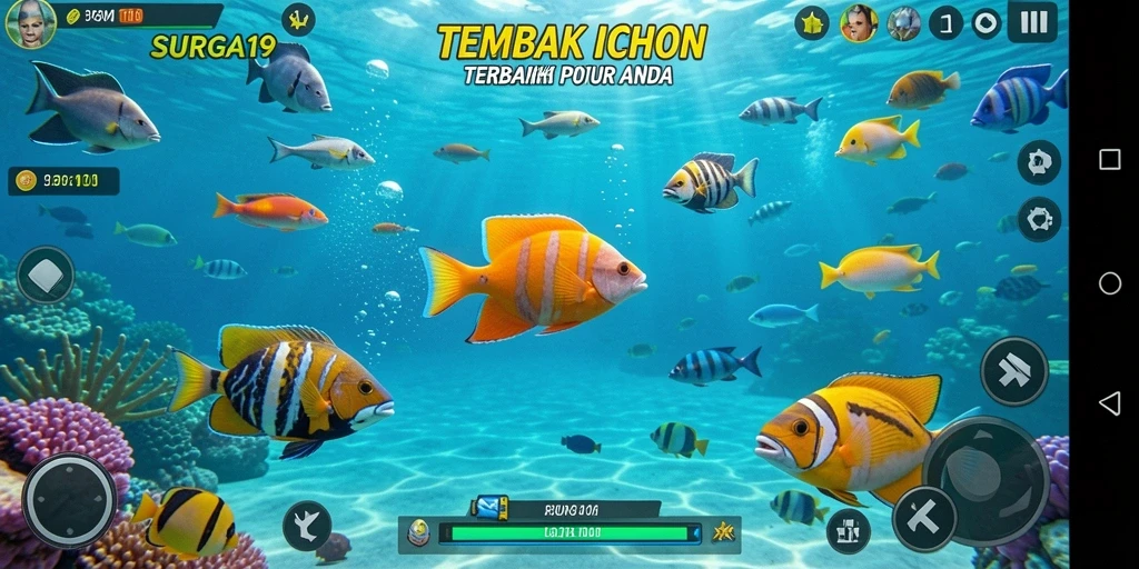 Tangkapan screenshot gameplay SURGA19 dengan ikan berwarna-warni yang menantang.