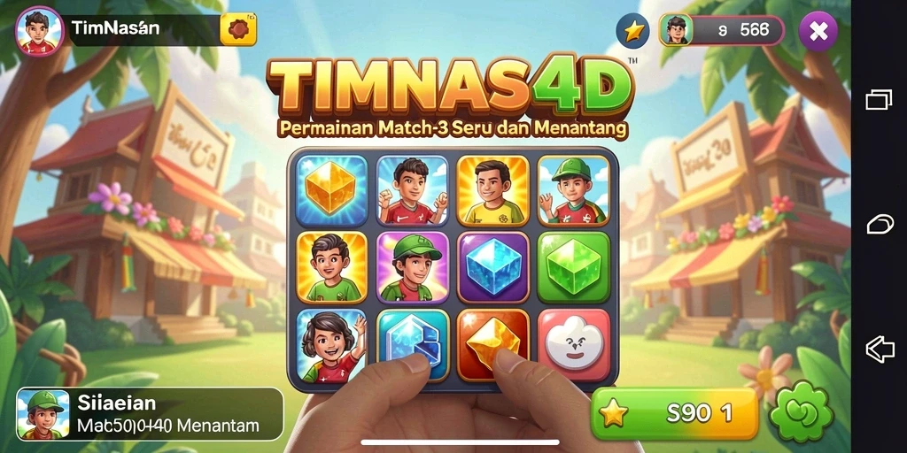 Tangkapan layar gameplay seru dari TIMNAS4D dengan tantangan Match-3.
