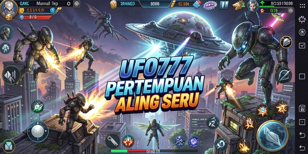 Screenshot gameplay UFO777 menunjukkan aksi seru melawan alien.
